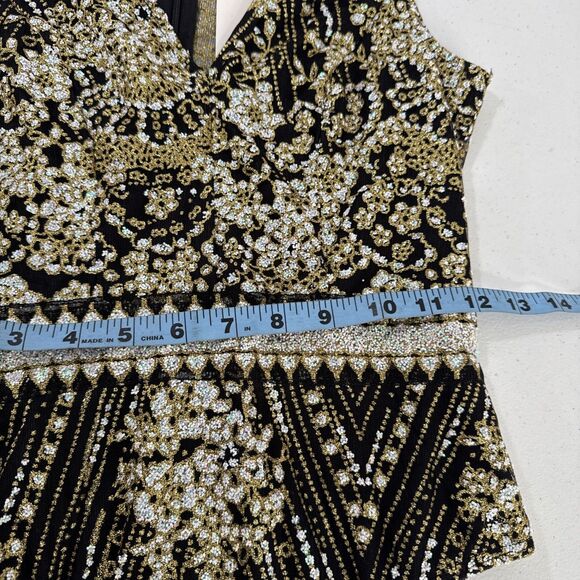 Hello‎ Molly Bodysuit Womens 2 Black Gold Print Sparkly Whimsical Steampunk Y2K - Picture 10 of 12